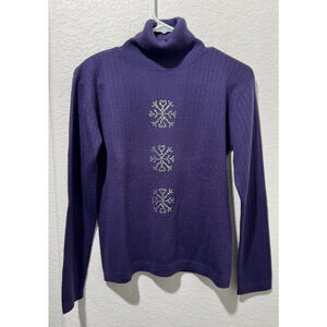 Meister Sweater Sz S Women’s Wool Acrylic Pullover Turtleneck Purple Snowflake